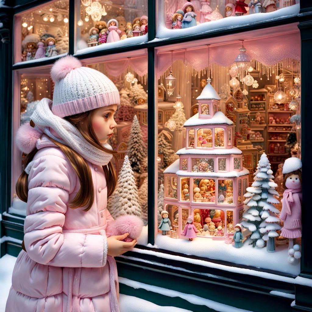 Enchanting Toy Store Window Scene in Watercolor