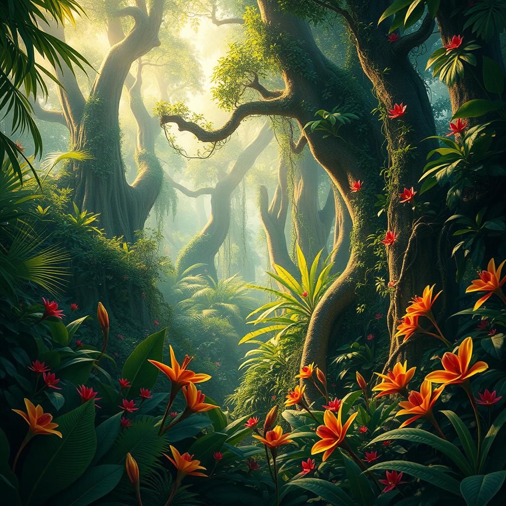 Enchanted Tropical Forest in Magical Realism Style