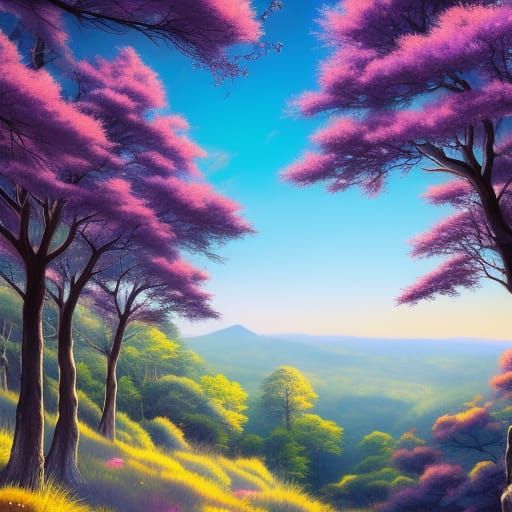 Anime Owl in Forest Nightscape with Moon