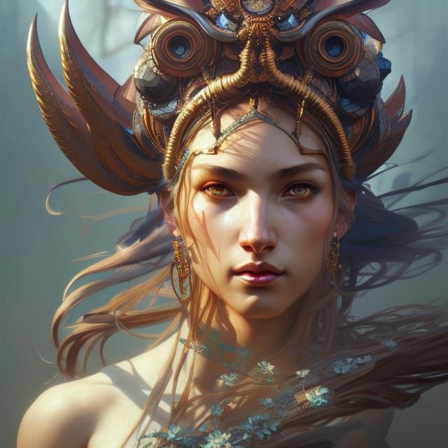 Hunter Goddess Portrait in Hyperdetailed Style