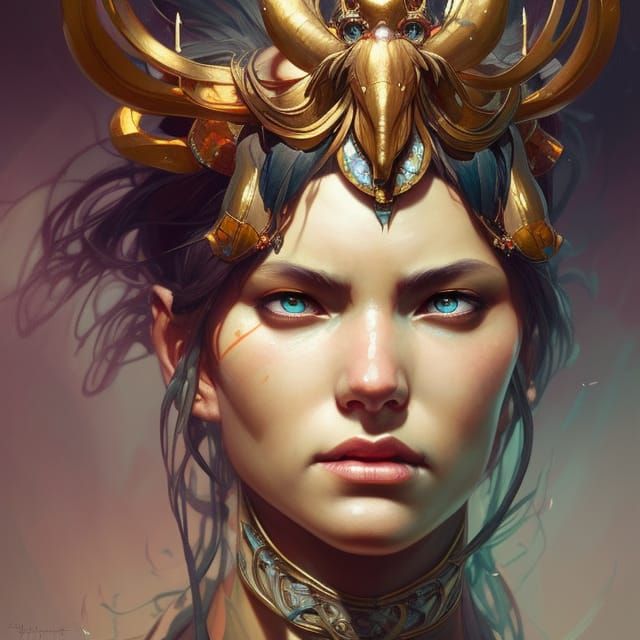 Wild Hunter Goddess Portrait in Hyperdetailed Style