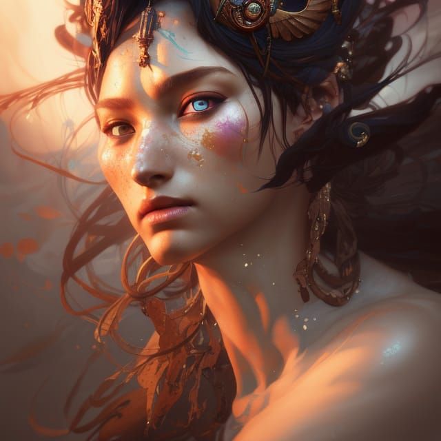 Hunter Goddess Portrait in Hyperdetailed Style