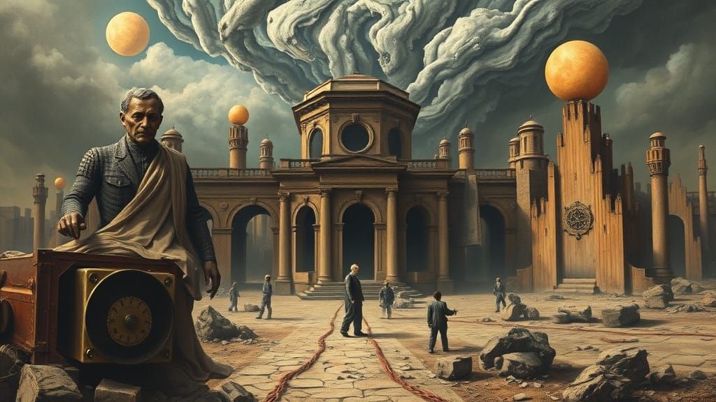 Surreal Scene of Historical Irrelevance in Stark Contrasts