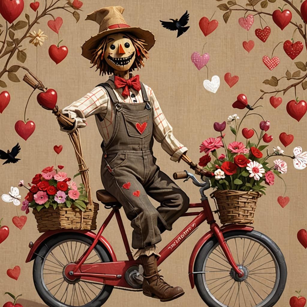 Sweet Scarecrow Rides Bike: Pixar-Inspired Art