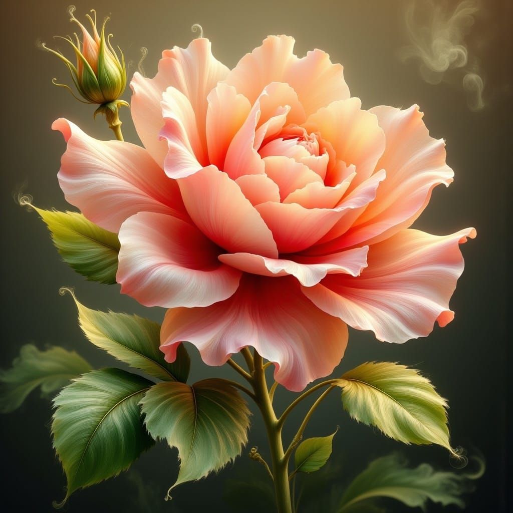 Pink Rose in Golden Light, as Impasto Oil Painting