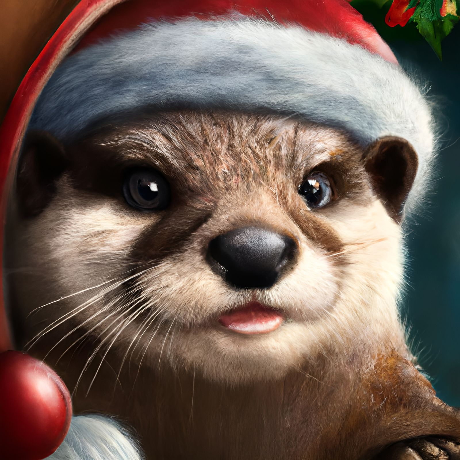 Festive Otter as Kris Kringle in Victorian Portrait