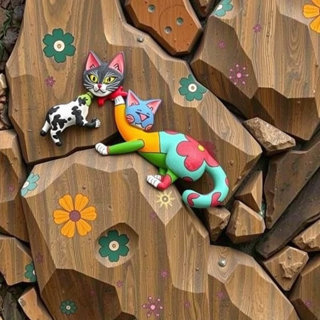 Futuristic Cat in Whimsical Carvings