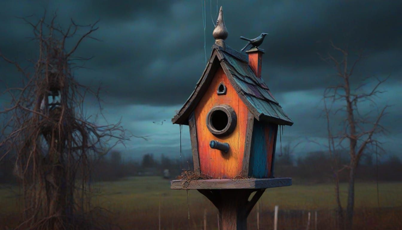 Gothic Birdhouse in Hallucination Impasto Painting Style