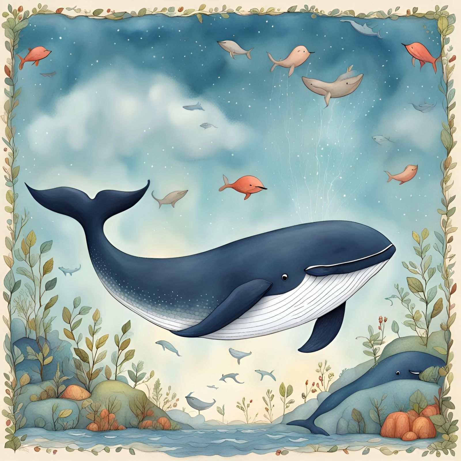 Whale in Wholesome Storybook Illustration