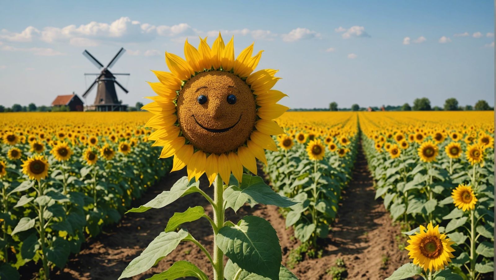Dancing Sunflower in Dutch Field