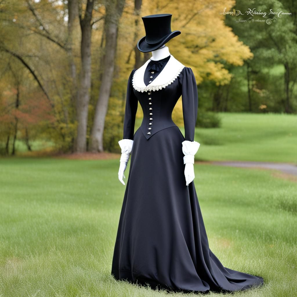 Victorian Black Riding Dress with White Collar