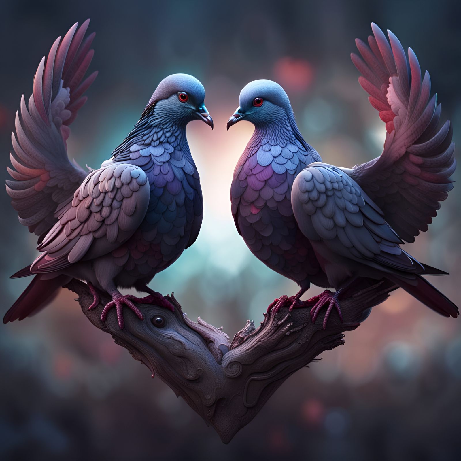 Doves Form Heart Shape: Detailed Matte Painting