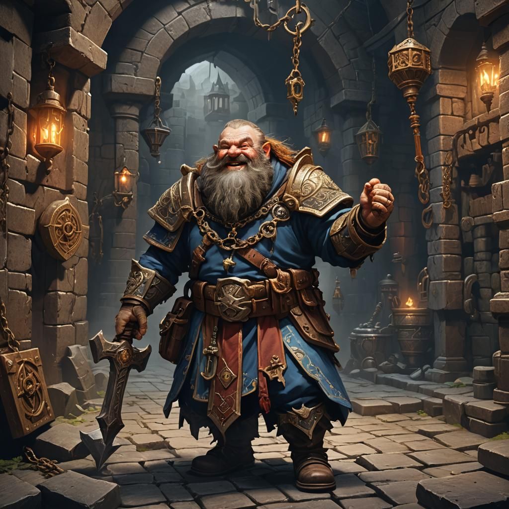 Dwarf Cleric's Maniacal Laugh in a Dungeon