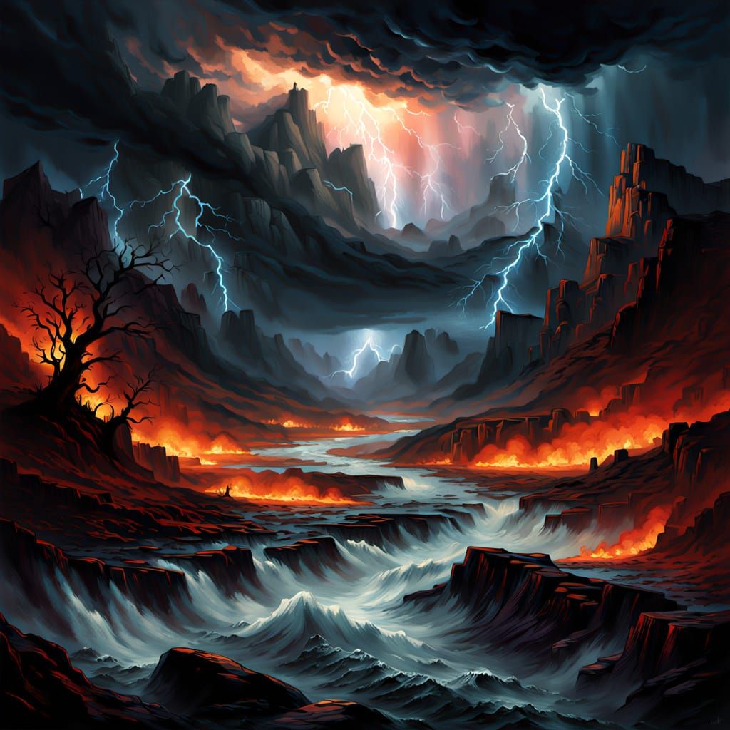 Surreal Fantasy Landscape Under Stormy Sky
