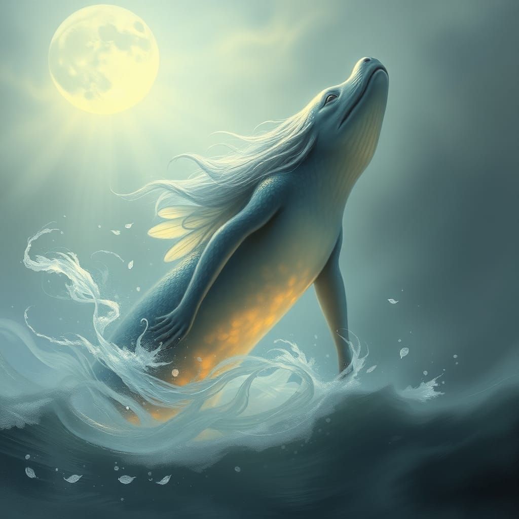 Ethereal Selkie Rising from Misty Ocean, Fantasy Art