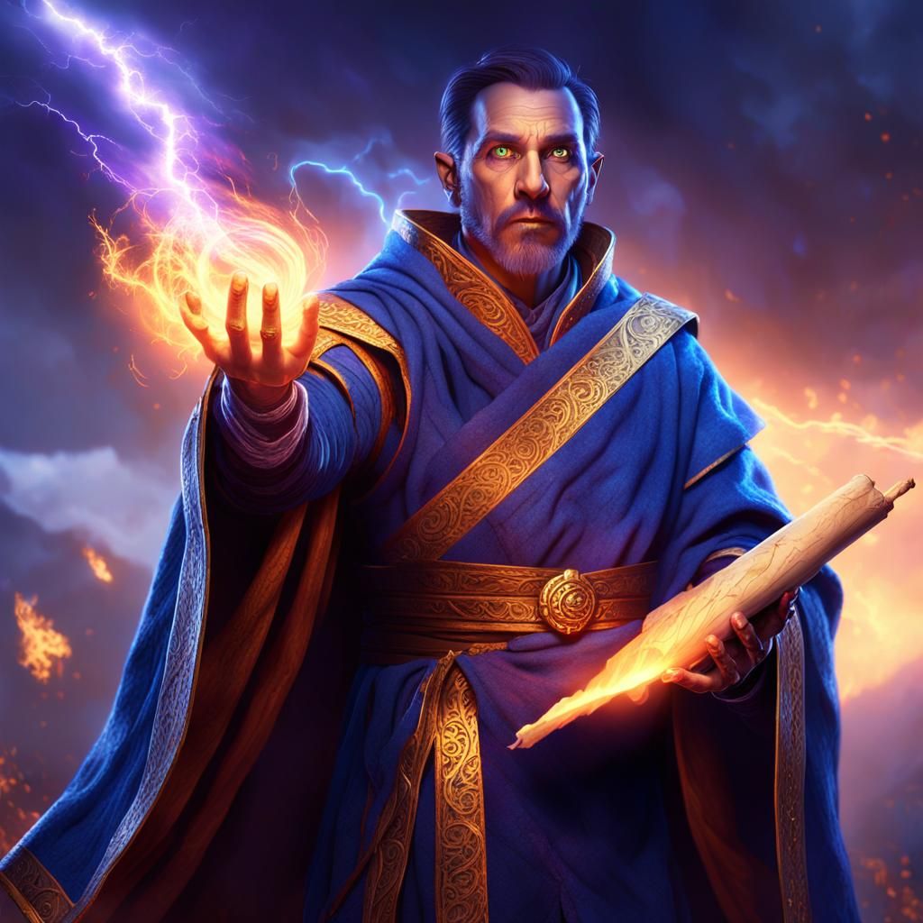 Fantasy Mage with Burning Scroll: Digital Matte Painting