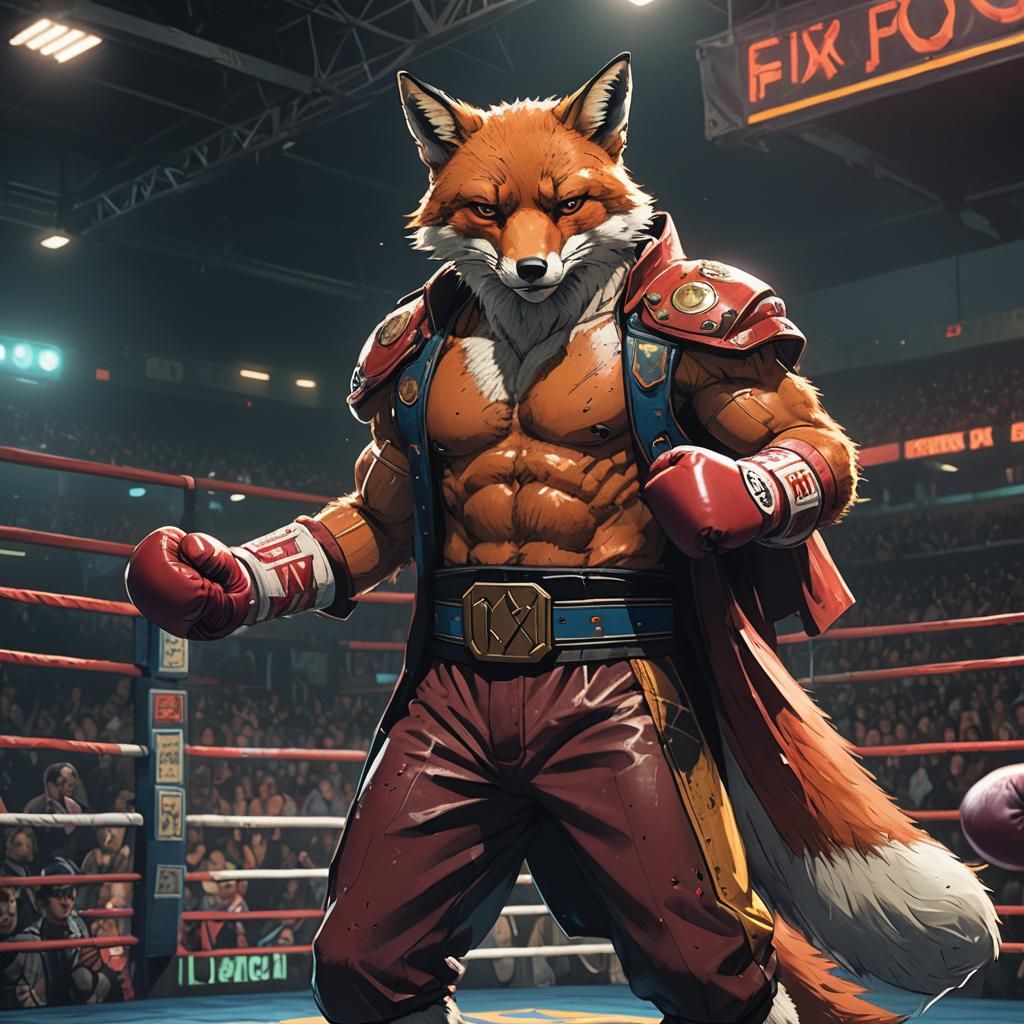 Fox Boxer in Ring, Moebius-Inspired Concept Art