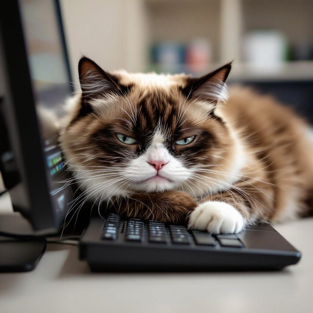 grumpy cat late for nap