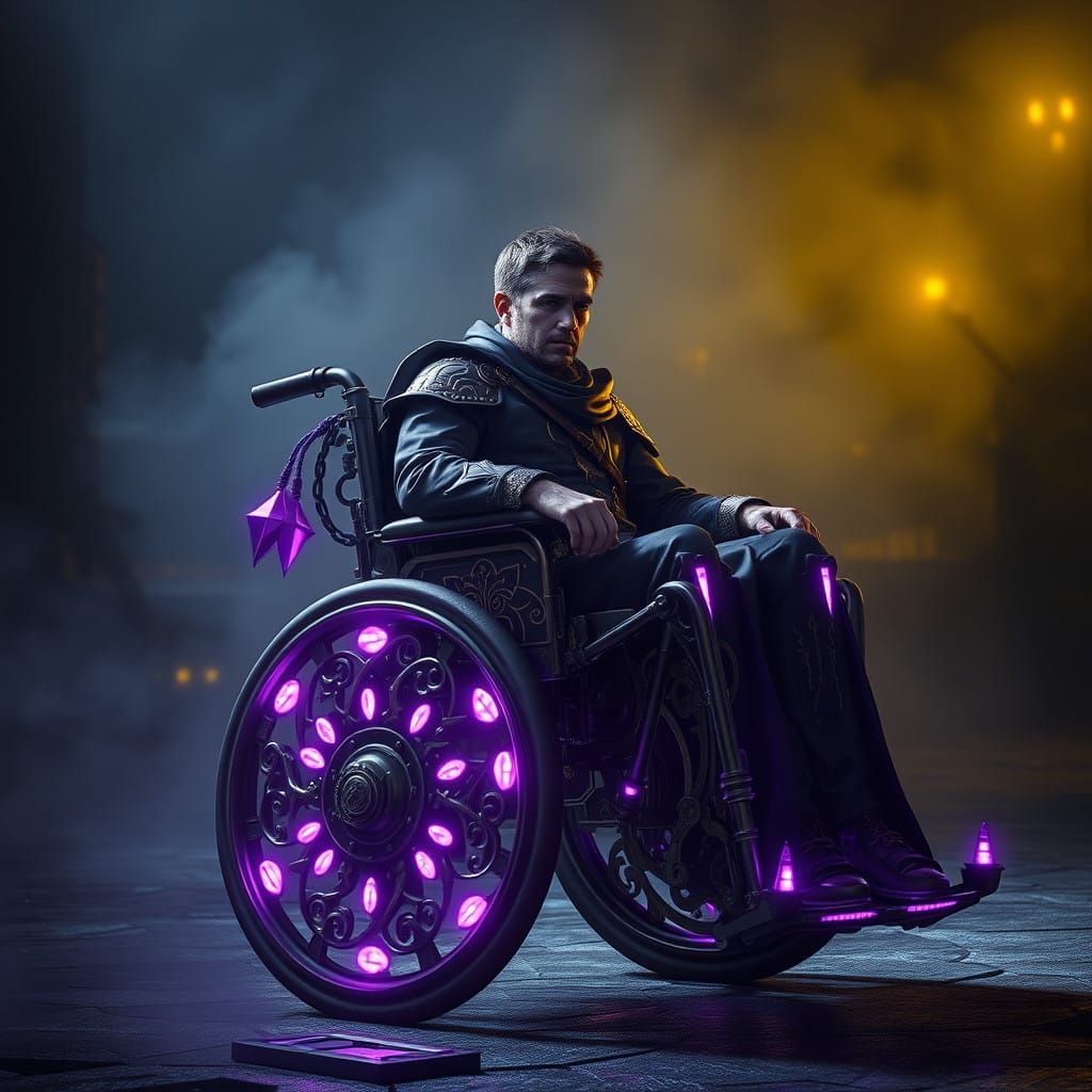 Resolute Figure in Mysterious, Medieval-Inspired Wheelchair