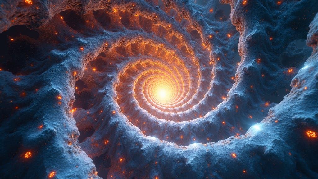 Infinite Mandelbrot Spiral Cascading Through Dimensions