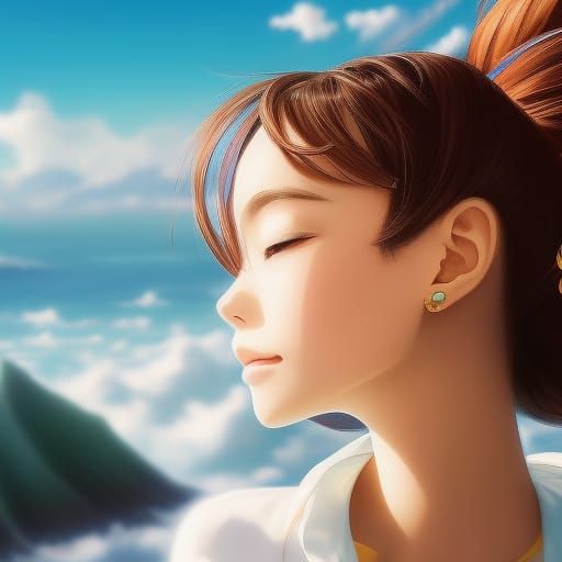 Anime Portrait: Cute Girl with Ocean View