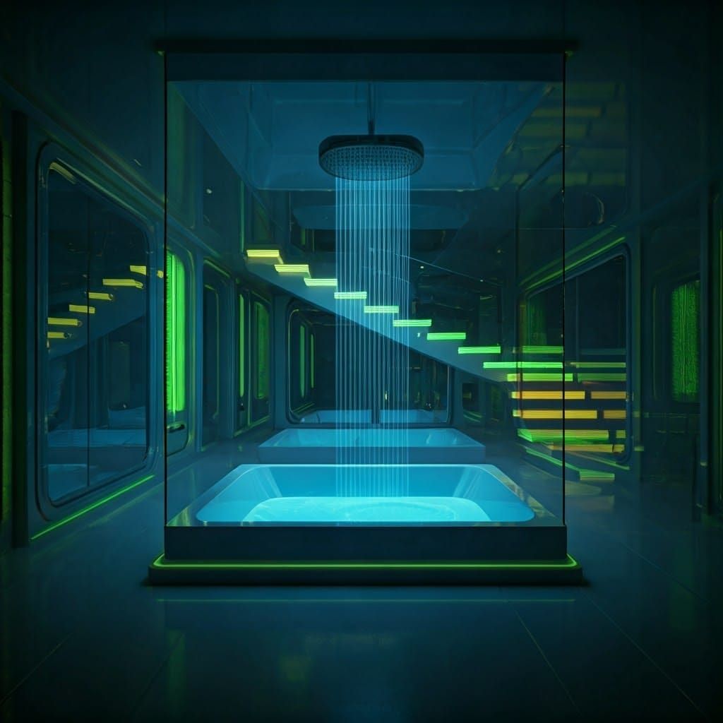 Space Age Bathroom in Navy, Neon, and Canary Hues