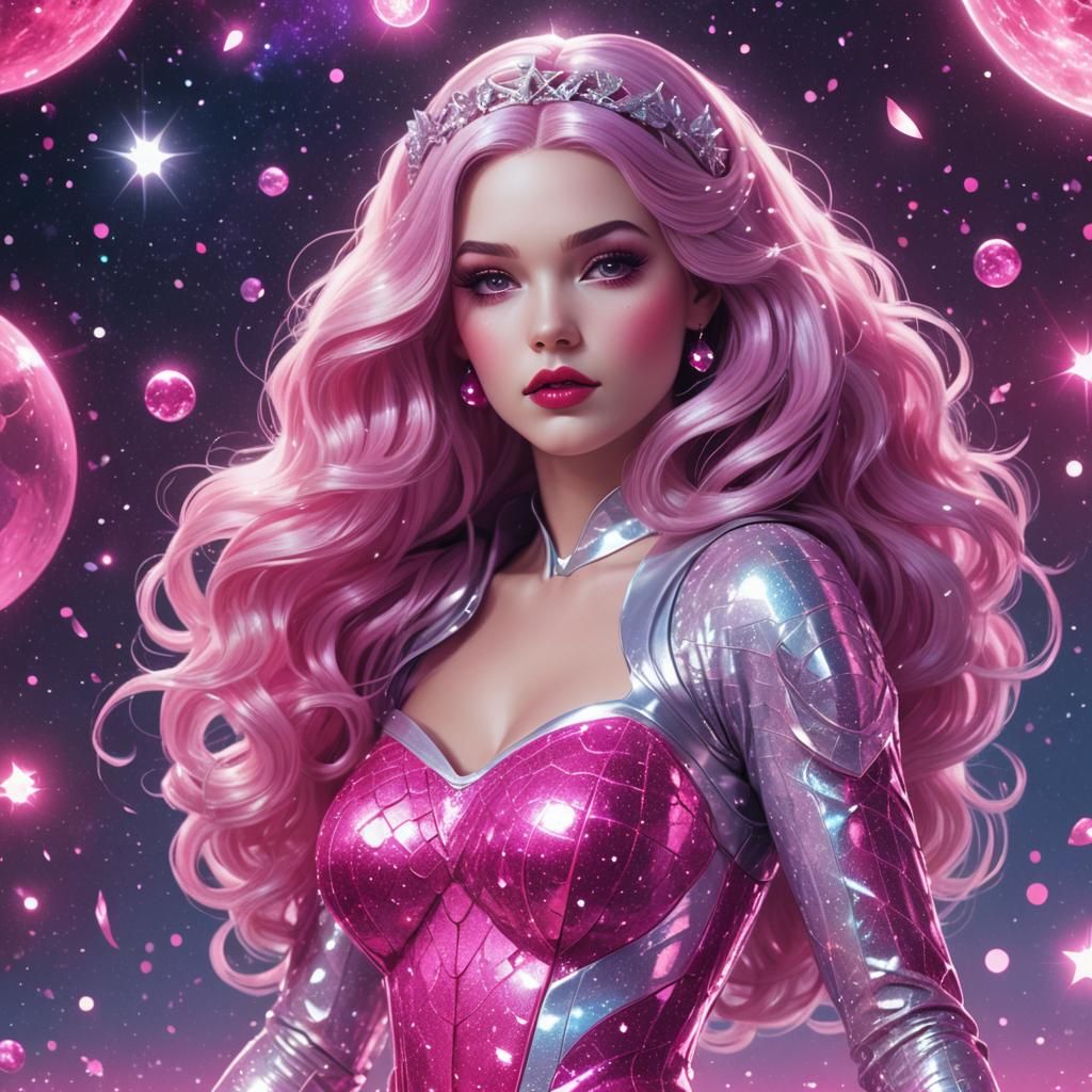 Snow White Space Mermaid in Synthwave Style