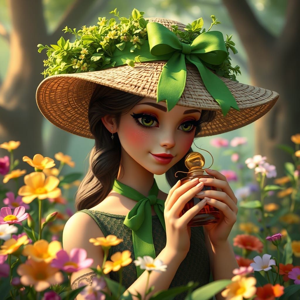 Perfumer Collecting Scents in Whimsical Forest