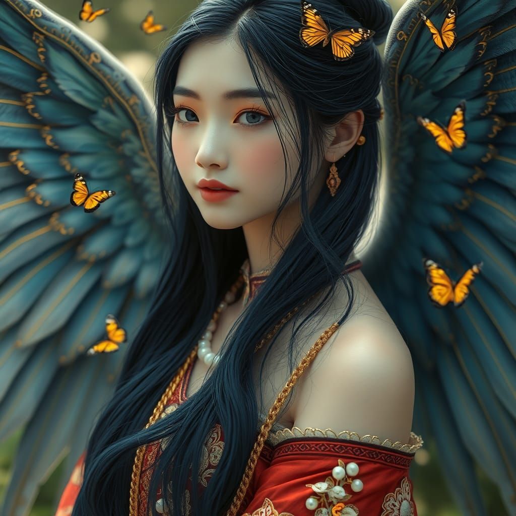 Chinese Woman with Wings in Klimt Style