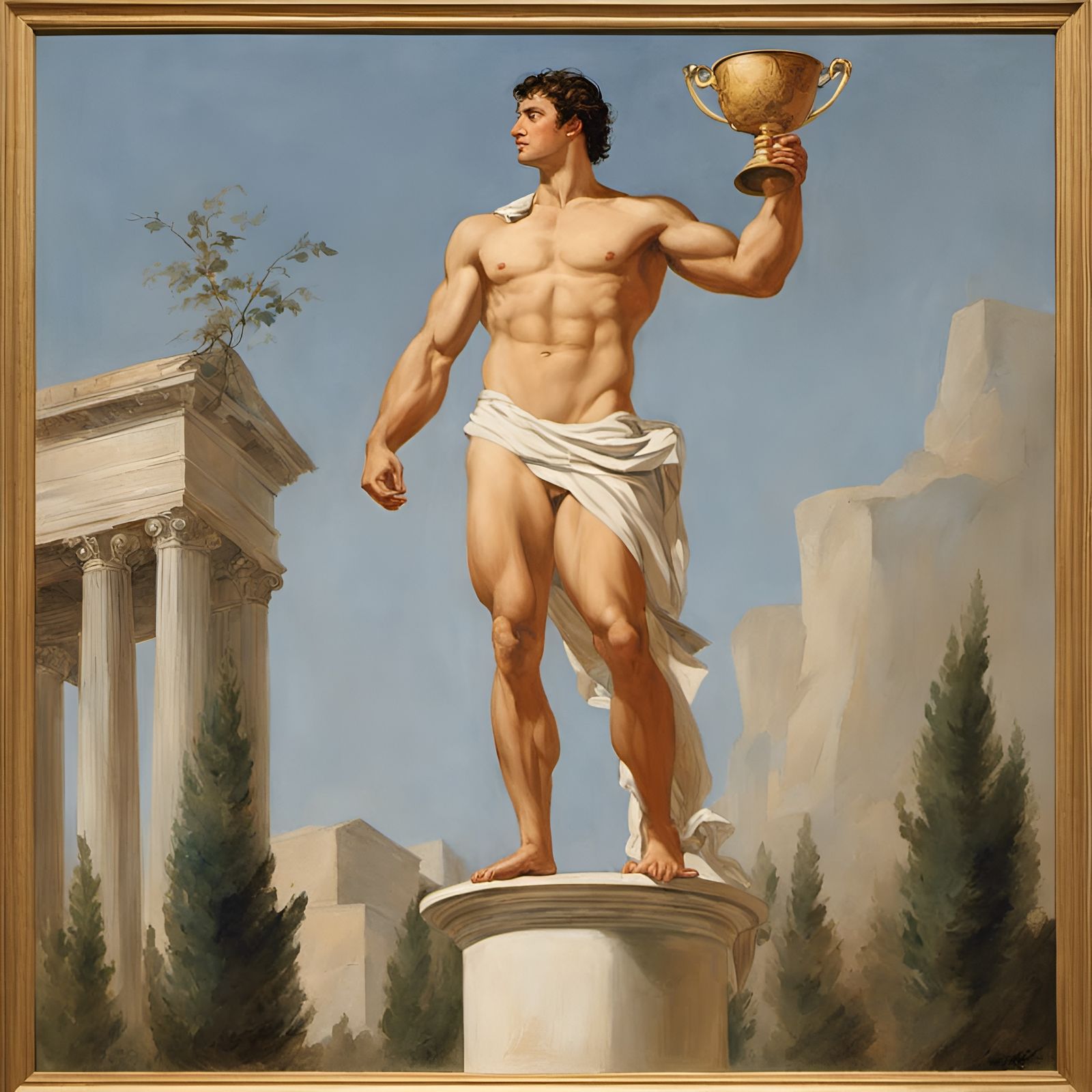 Victorious Olympic Athlete Painting with Laurel Branch