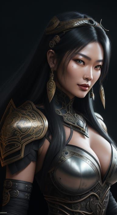 Ethereal Mongolian Warrior Woman in Metallic Armor