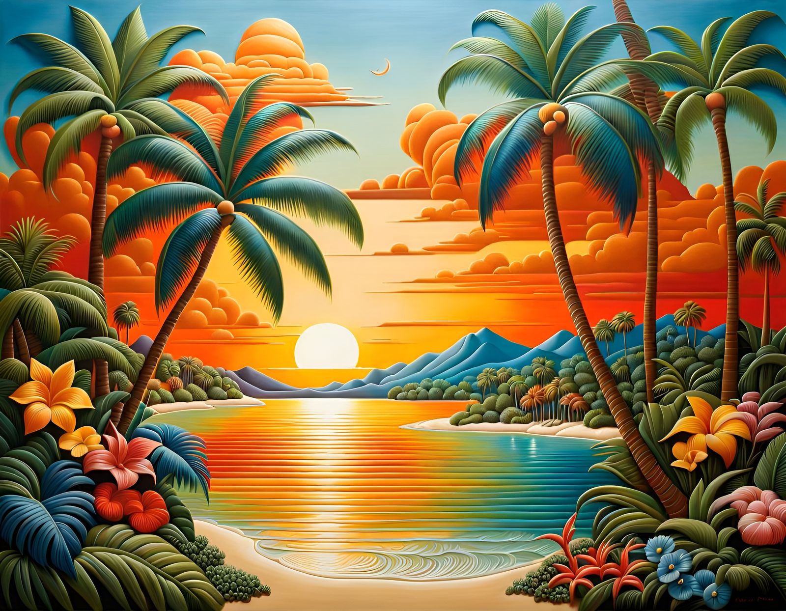 Colorful Island Oasis in Modern Artistic Style