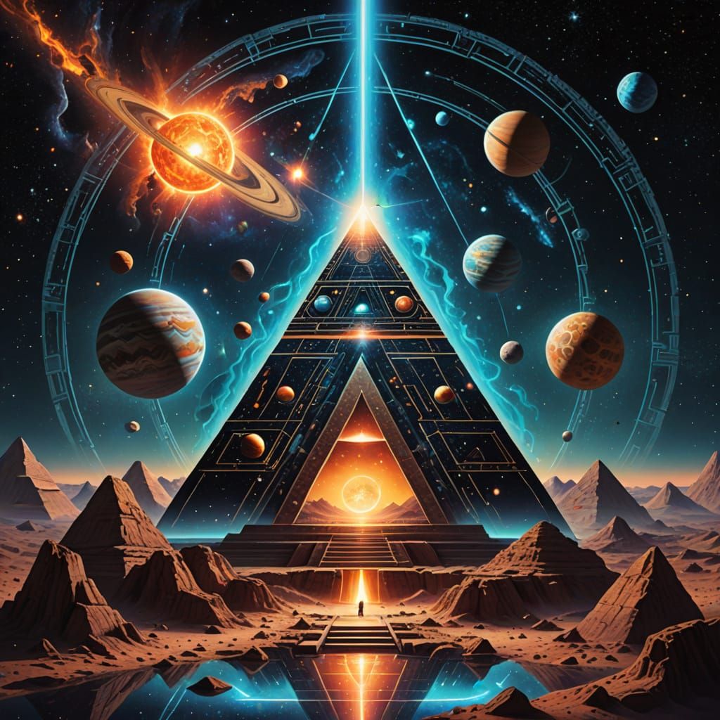 Cosmic Pyramid Portal Reveals Distorted Planets