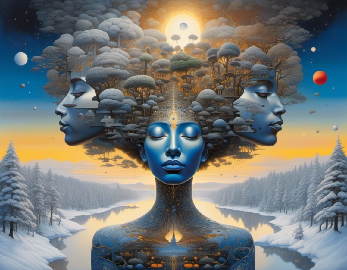 Surreal Mindscape: Winter Sunset Brainscape Art