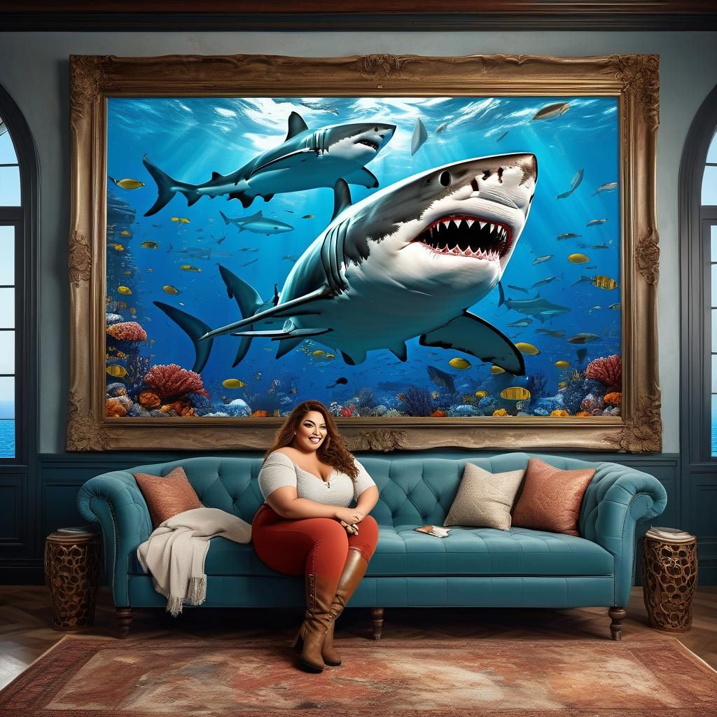 Plus Size Woman with Shark Painting