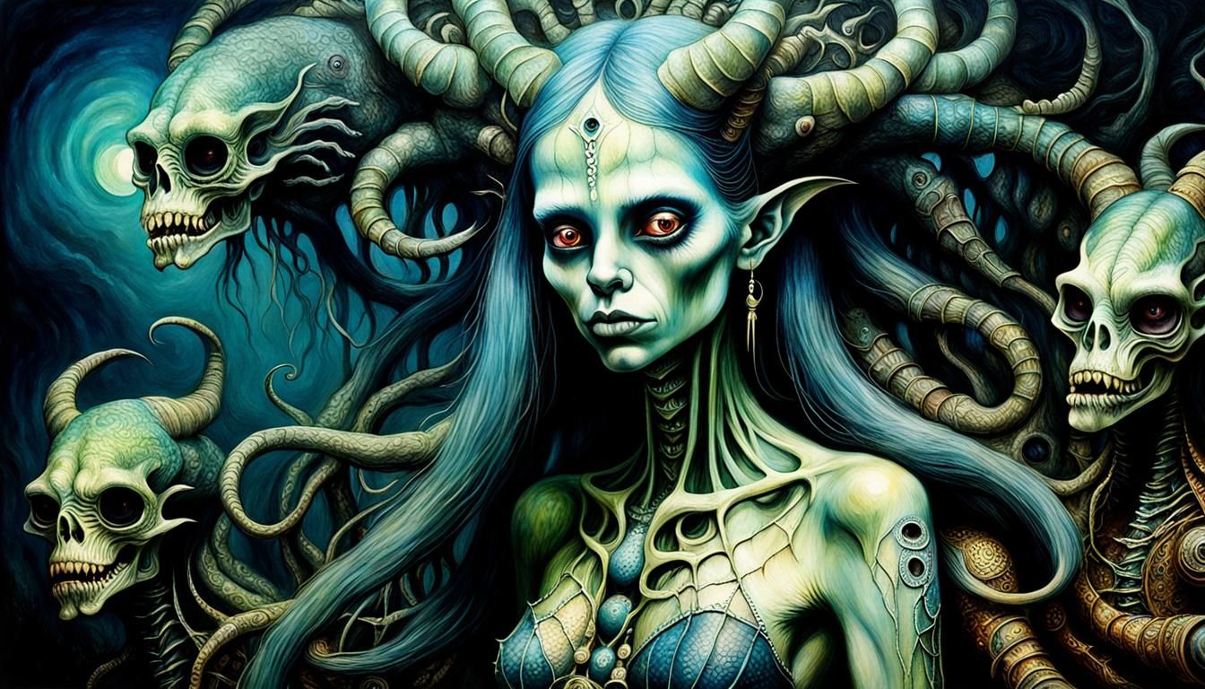 Surreal Monster Girl Portrait in Tonalist Style