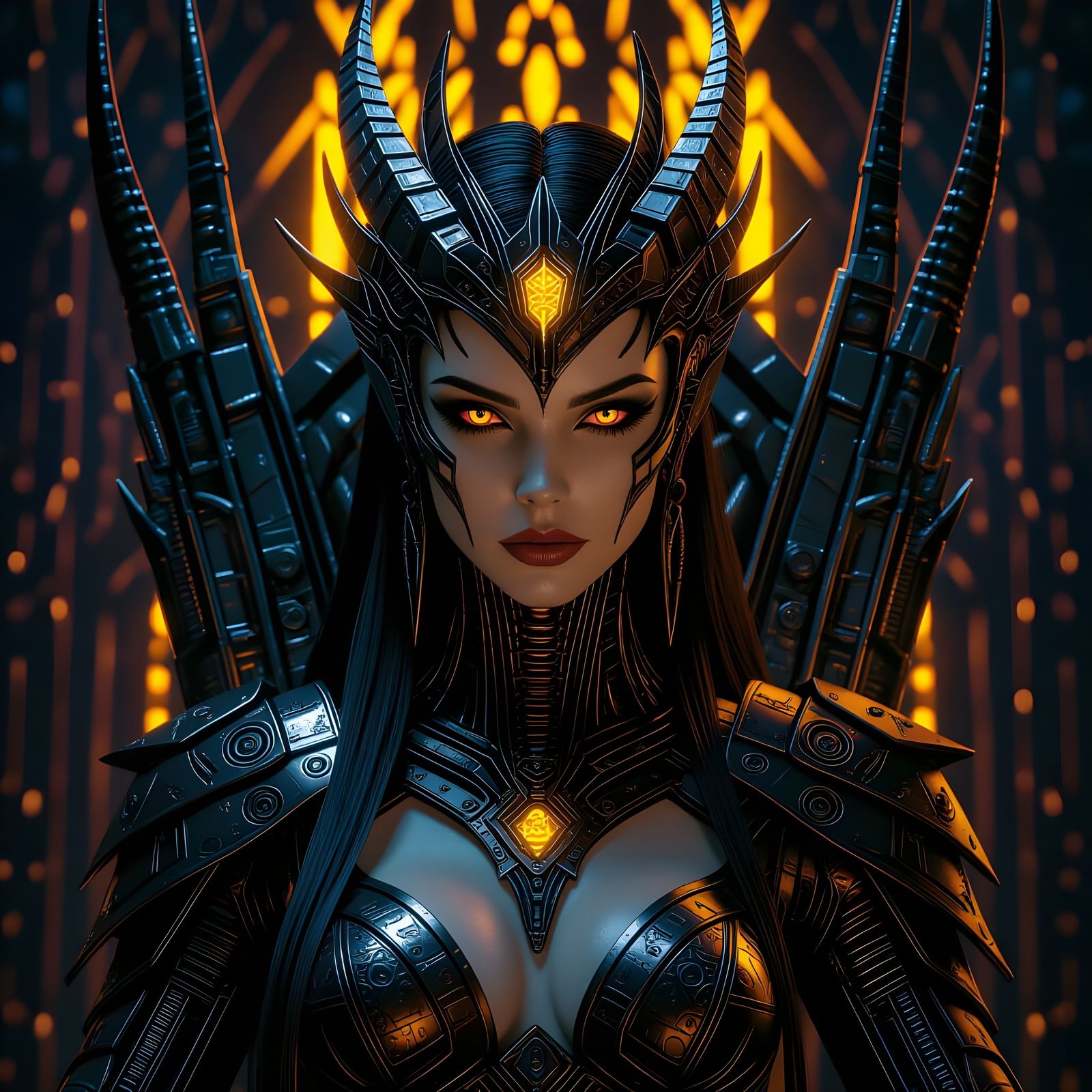 Cybernetic Dragon Queen on Metal Throne