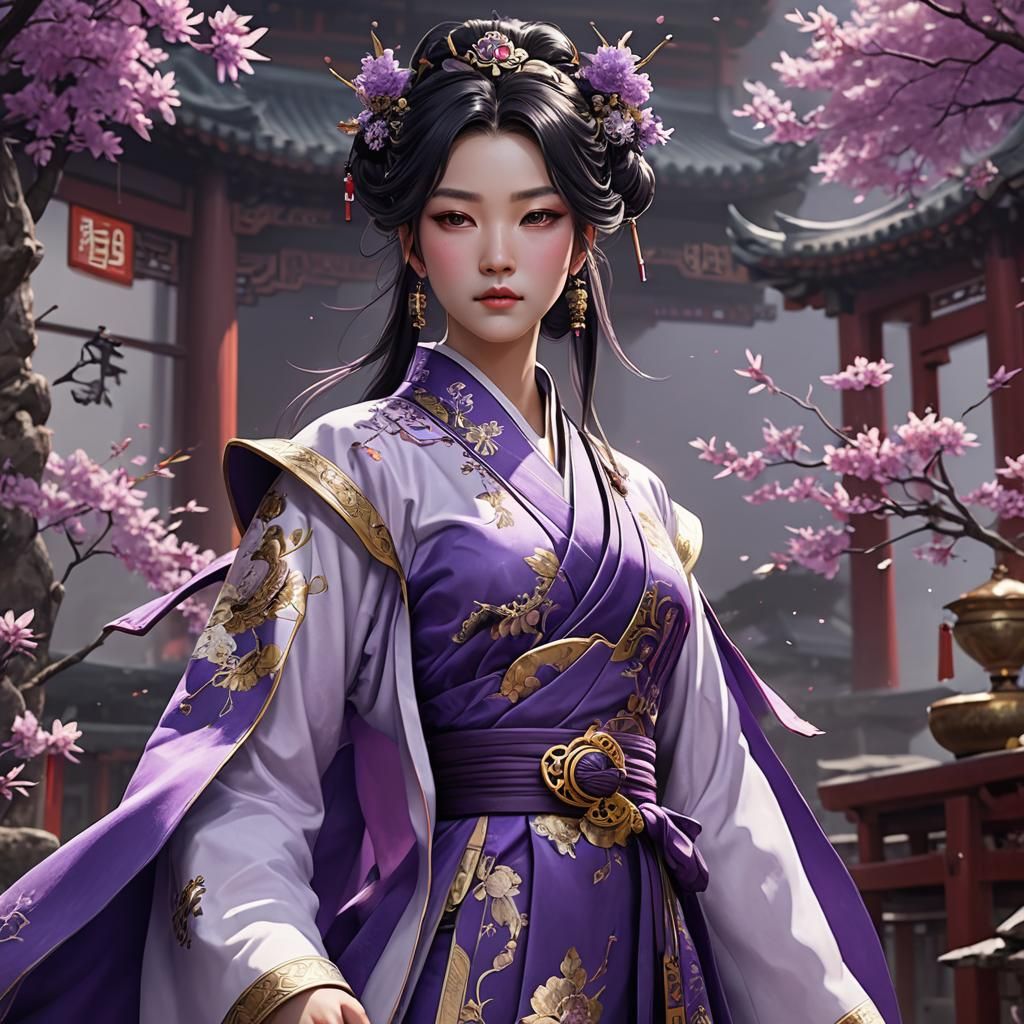 Purple Queen in Ancient China Robes: 3D Anime Art