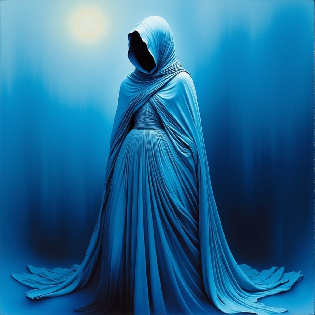 Dreamlike Figure in Blue Hues, Inspired by Hokusai and Turne...