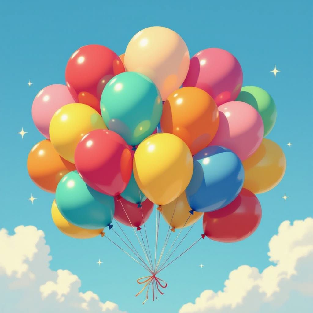 Vibrant Multicolored Balloons Dancing in Blue Sky