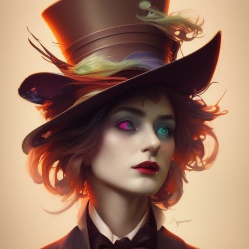 Female Mad Hatter Portrait in Art Nouveau Style