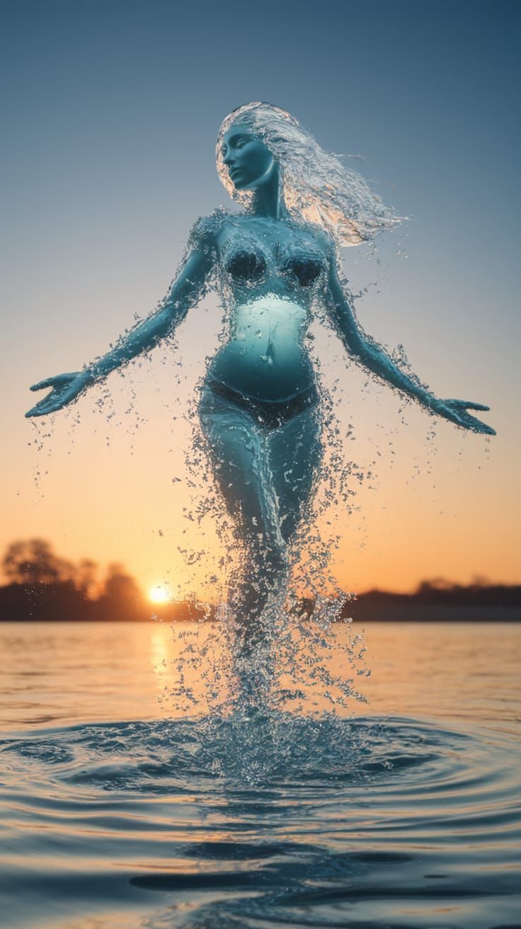 Ethereal Water Nymph in Sunset Glow