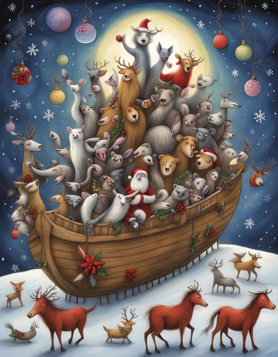 Noah's Ark Christmas: Whimsical Animals in Burton Style
