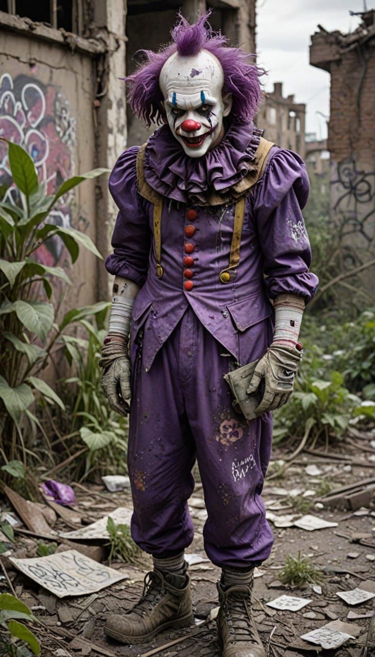 Post-Apocalyptic Clown in Ruined Dystopian City