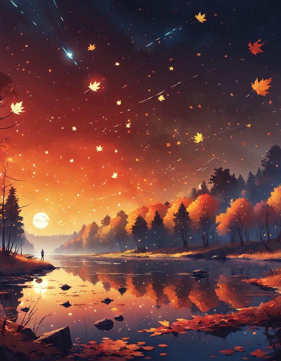 Enchanted Autumn Forest Under a Starry Sky