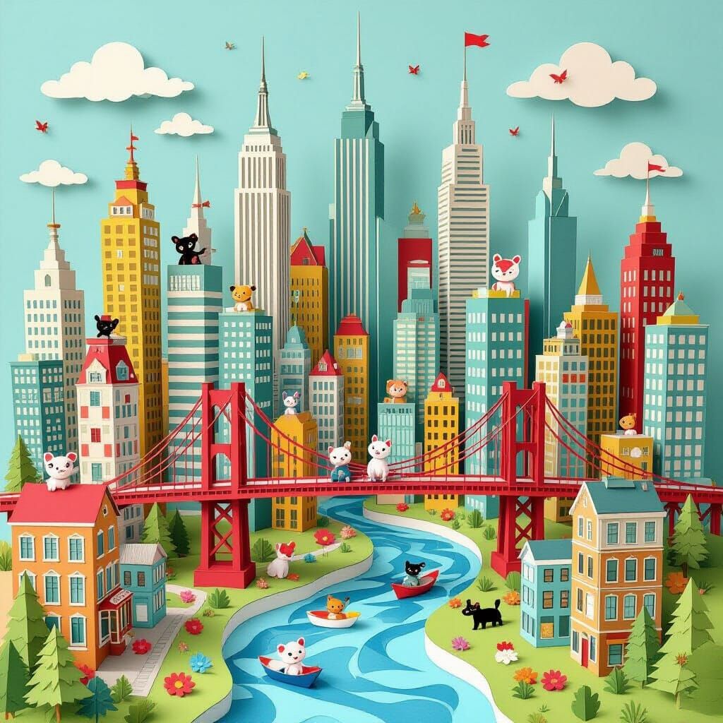 Whimsical Paper Cityscape with Vintage Charm