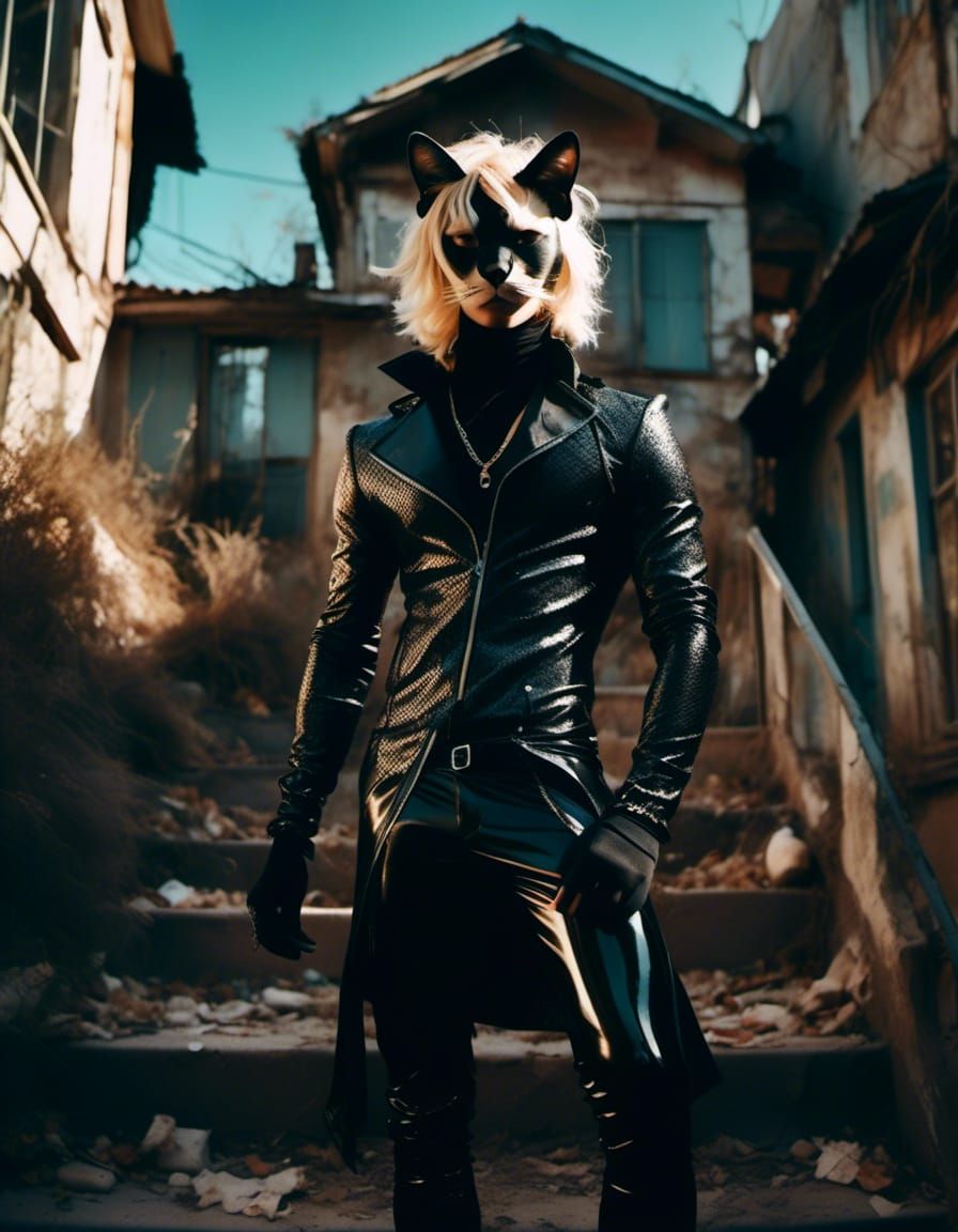 Glam Chic Male Character in Latex: Hyperreal Photo
