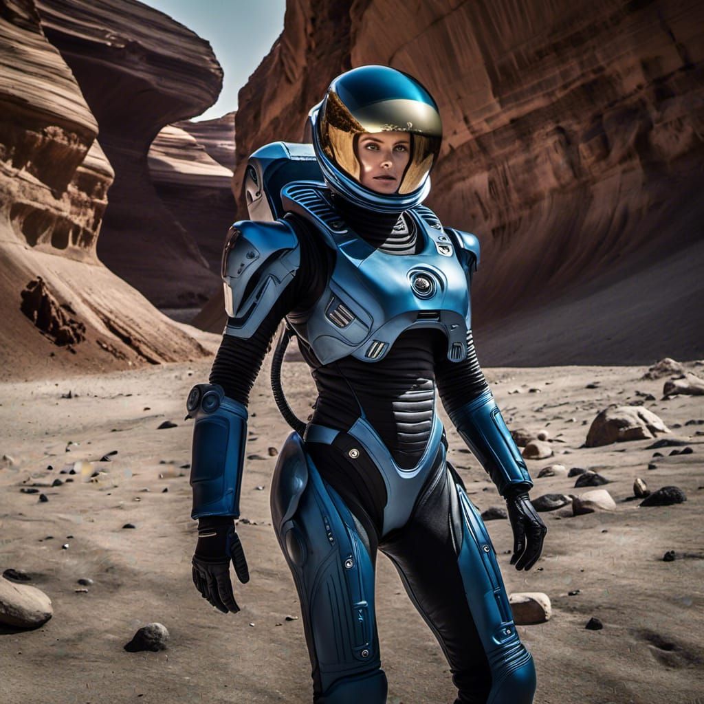 Female Space Explorer on Alien Planet in Biopunk Style