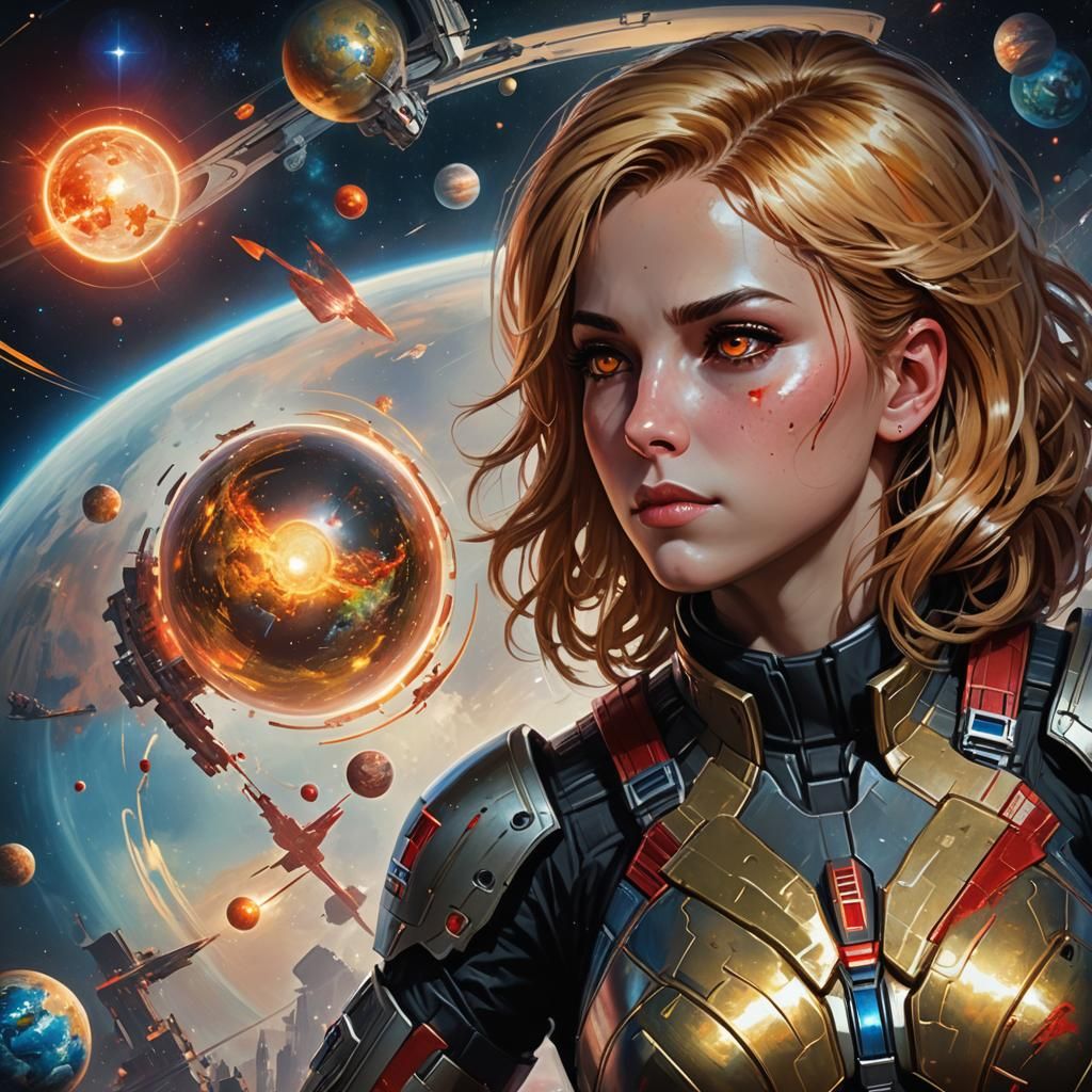Child Commander Shepard Gazing at Orb: Hyperrealistic Art