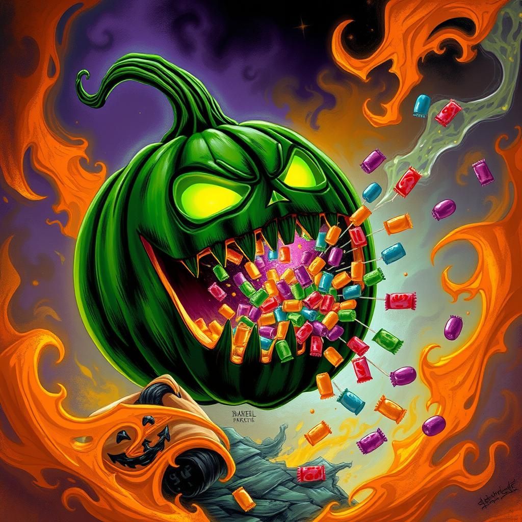 Eerie Green Jack-O-Lantern Spewing Candy